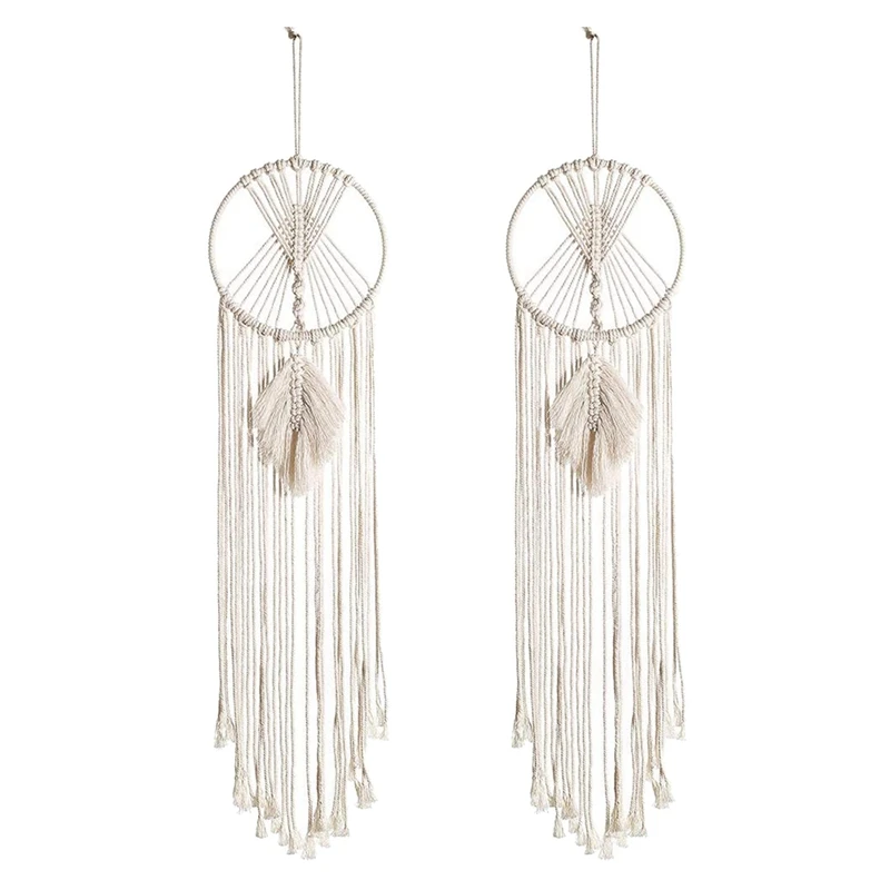 

2 Pcs Woven Cotton Rope Macrame Wall Hanging Tapestry Bohemian Style Long Tassels Pendant Romantic Home Decoration