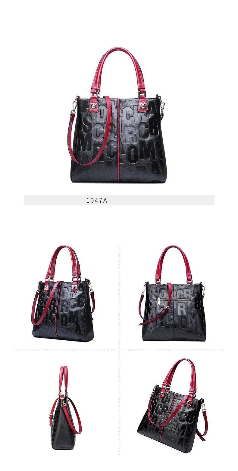 Wmnuo Brand Bag Women's Tote Genuine Leather Handbag For Women Cow Personality Letter Embossing Ladies Shoulder Bag Two Style