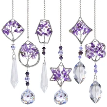 H&D Rainbow Maker Crystal Tree of Life Suncatcher Healing Hanging Chakra Glass Pendant Decor for Home Window Car Garden, 6PCS