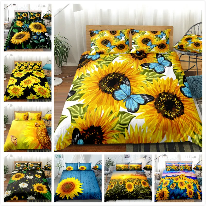 

Flower foreign trade home textile sunflower two or three piece bedding set