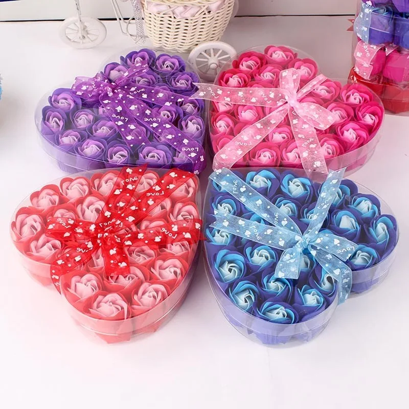 

24pcs Scented Rose Flower Petal Bath Body Soap Wedding Party Gift Red Pink Blue Purple Paper Soap Artificial Fake Dried Flower