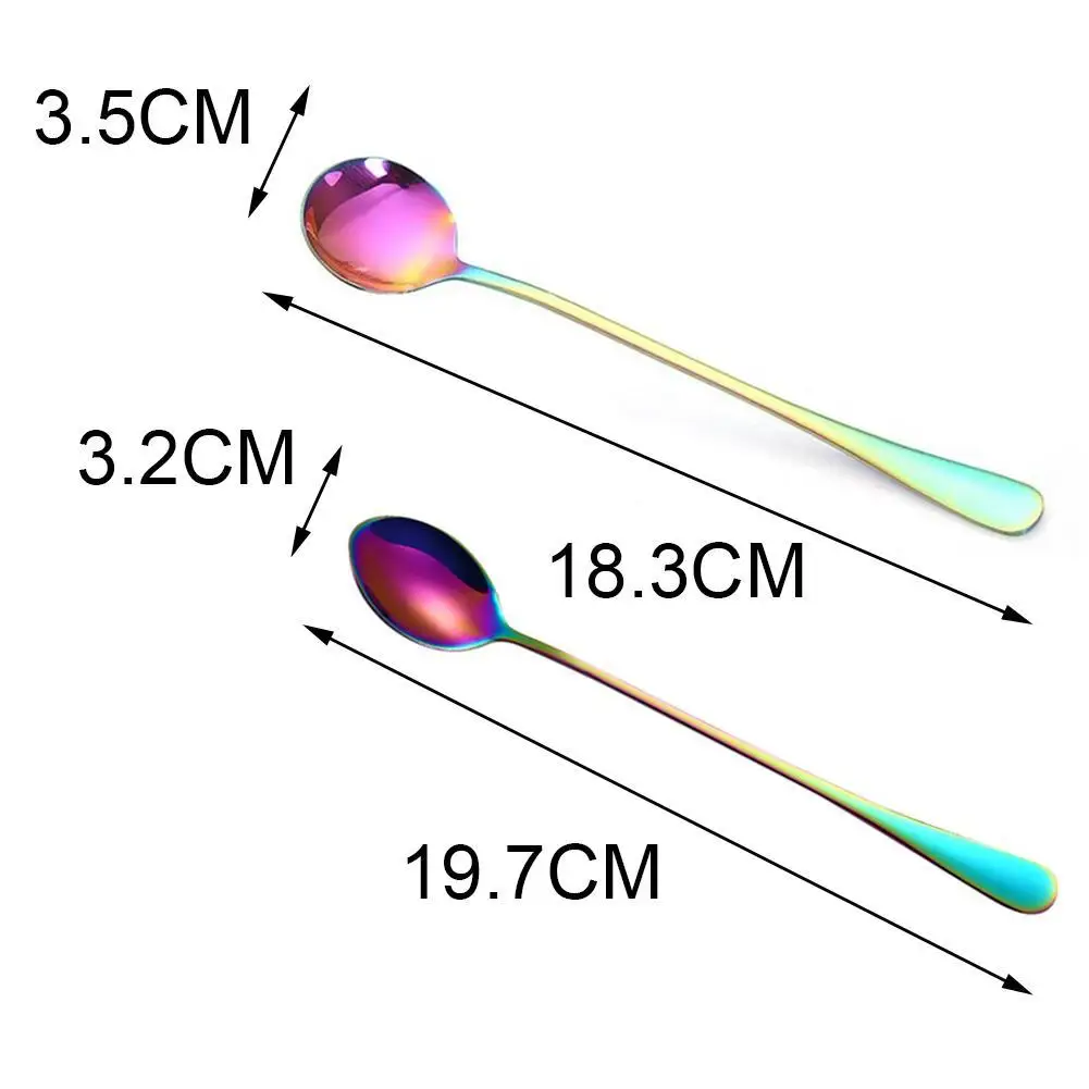 

1pc Steel Coffee Spoon Long Handle Ice Drink Mixing Spoon Tableware Dessert Thickened H9U4