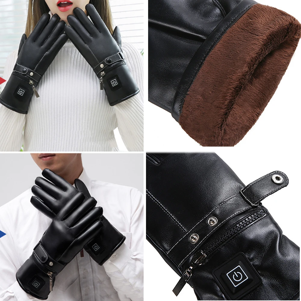 

Motorcycle USB Charging Heated Gloves with Independent Heating Chip Men/Women Winter Outdoor Warm Gloves PU Leather Gloves