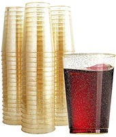 100pcs 10oz gold glitter plastic cups disposable clear plastic cups tumblers elegant for wedding cups and party cups