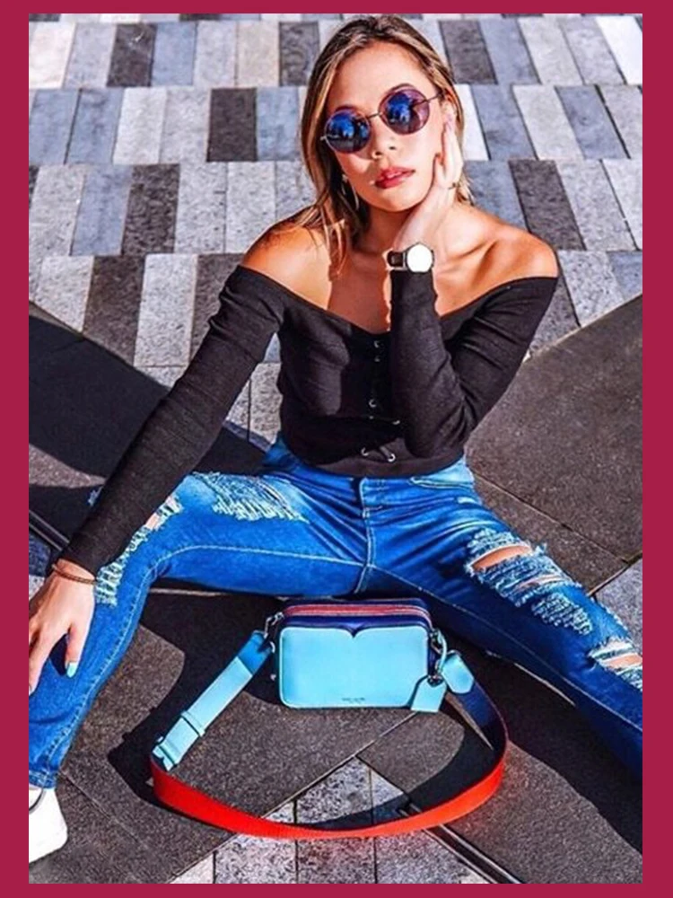 Dotfashion, синие, рваные, Выбеленные, обтягивающие джинсы для женщин,, весна-лето, повседневные штаны, джинсы, женские, корейский стиль, брюки