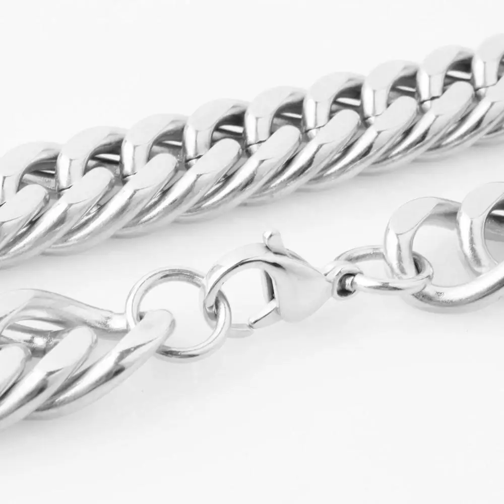

14mm Wide Stainless Steel Curb Cuban Link Double Chain for Men Women Jewelry Gift 14mm 7-40inch