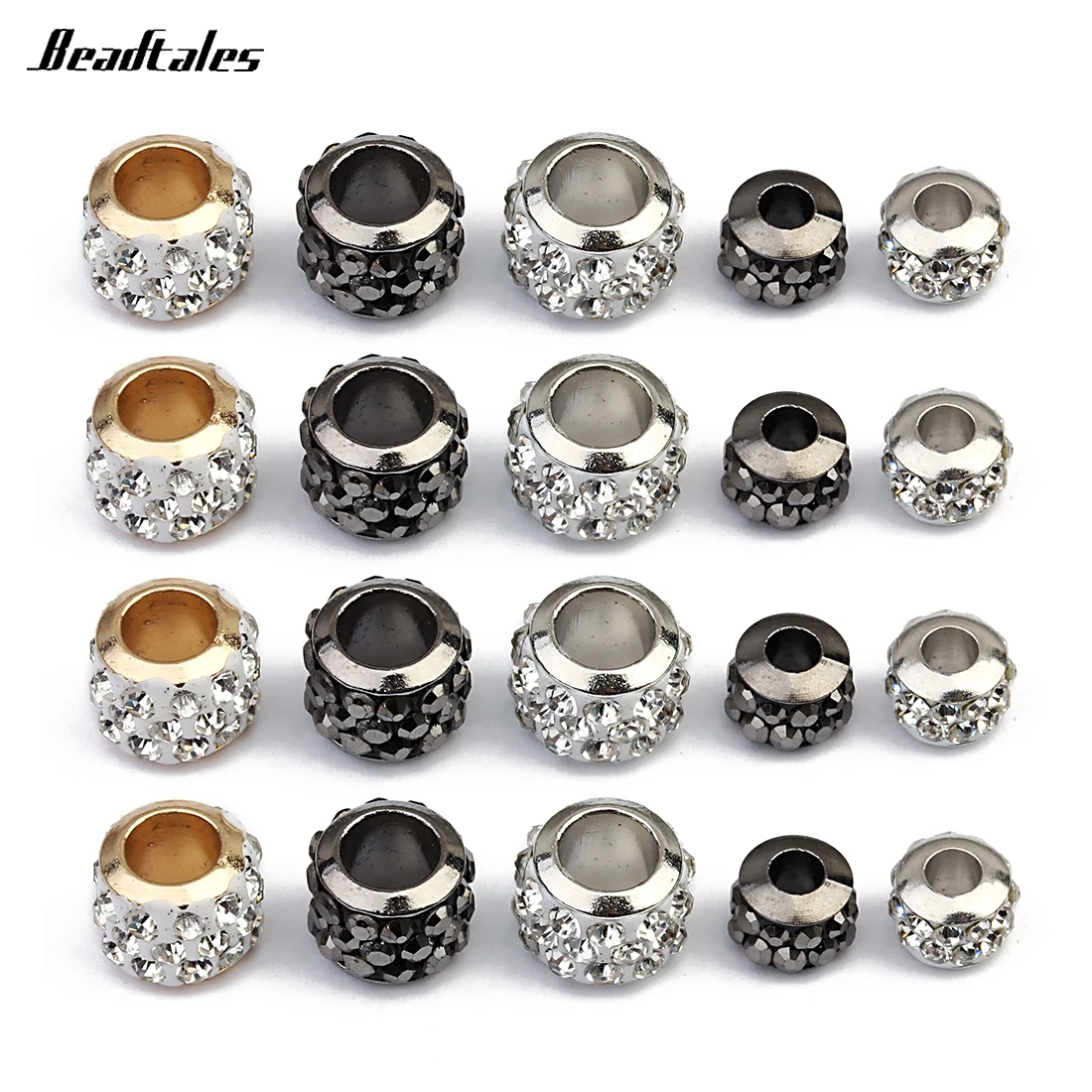 

Beadtales 20pcs/lot 7*5mm/9*7mm Rhinestone Crystal Ball Beads Silver Black Color Big Hole Spacer Beads For Diy Jewelry Making