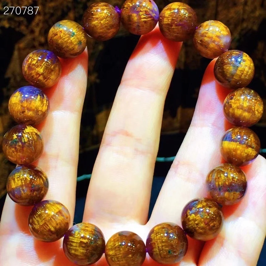 

Genuine Natural Cacoxenite Purple Rutilated Quartz Bracelet 11.2mm Clear Round Beads Bangle Women Men AAAAAA