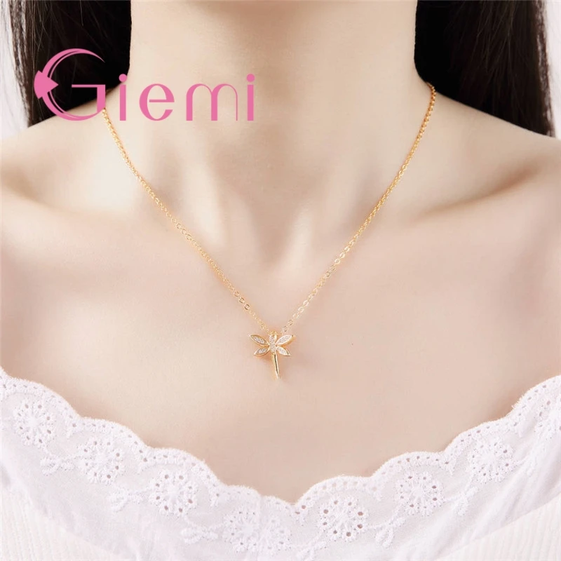 

Solid 24K Gold Exquisite Pretty Flowers Design Women Female Shiny Cubic Zirconia Pendant Necklace Crystal Jewelry Present