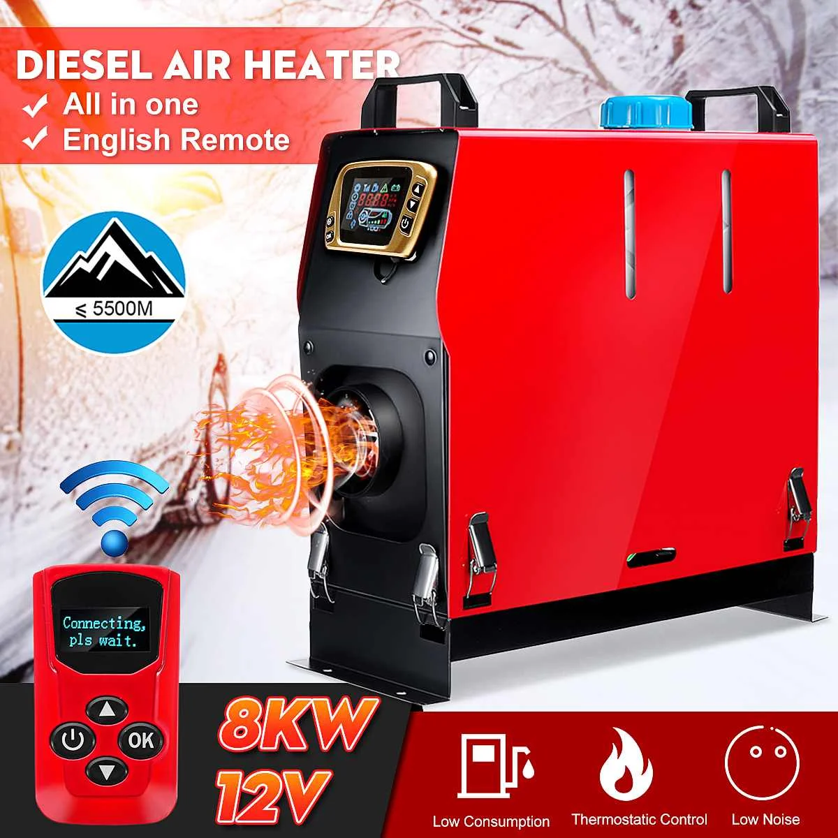 

Car Heater All In One 8KW 12V Air Diesels Parking Heater Single Hole Car Heater For Trucks Motorhome Boats Bus LCD Switch+Remote