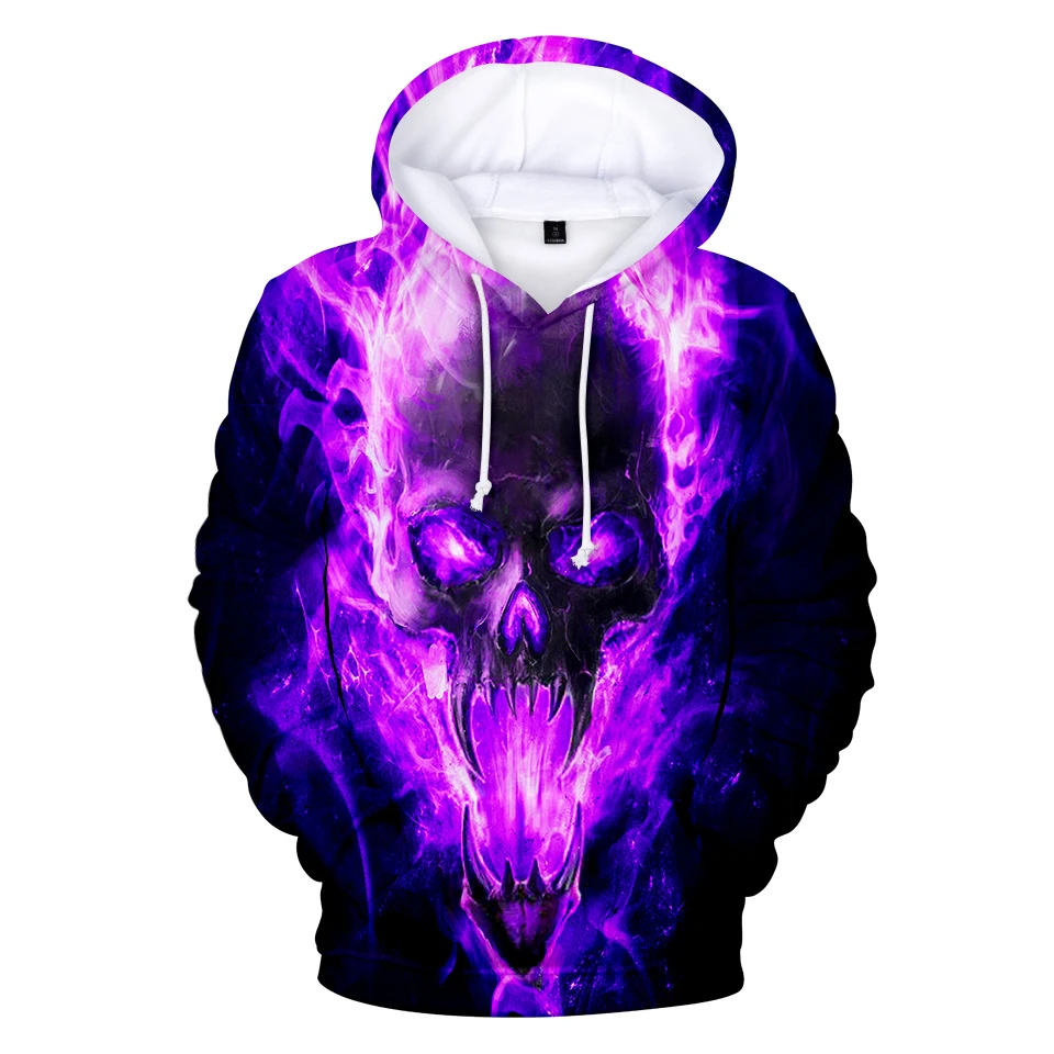 

Men Fashion Hip Hop Hoodie Sweatshirt Gothic Horror Skull Print Punk Chain High Street Hipster Baggy Hoodies Pullover Streetwear