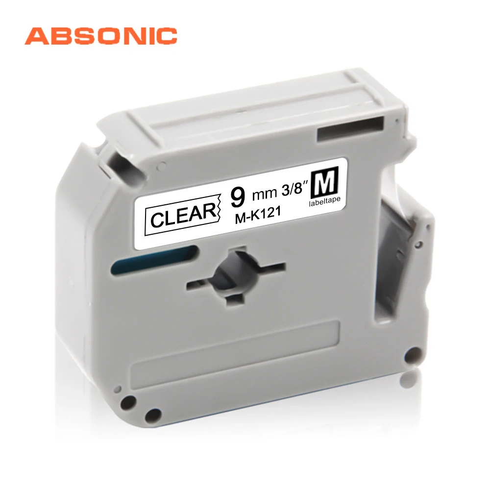 Absonic 9 мм M-K121 MK121 MK 121 MK-121 прозрачная P-Touch этикетки клейкие Ленты Совместимость для Brother PT-90 PT-80 PT-65 PT-45 PT-M95 машины для ярлыков