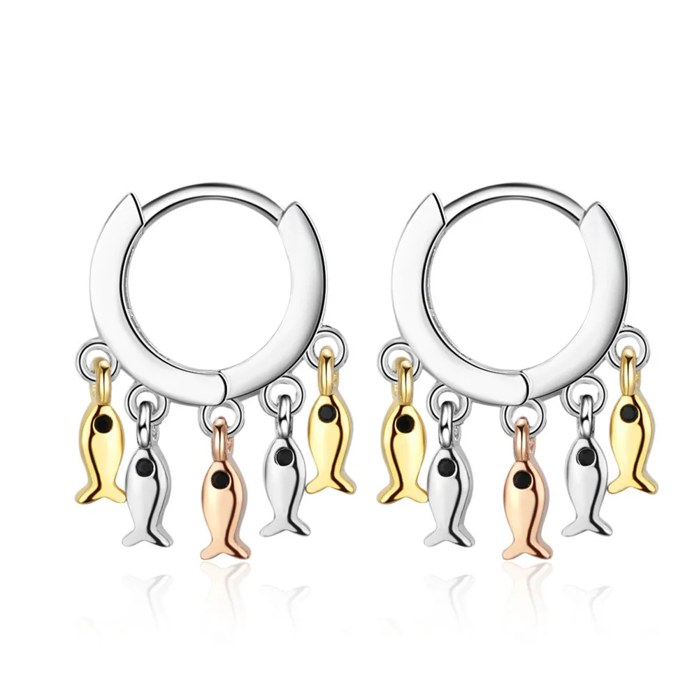 Женские серьги гвоздики из 100% стерлингового серебра 925 пробы с милой рыбкой акция