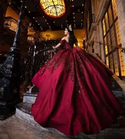 burgundy ball gown quinceanera dresses sequins appliques off shoulder sweet 16 dress vestido de 15 anos xv elegant custom
