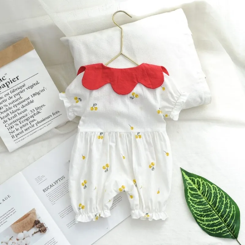 Летняя одежда для новорожденных девочек комбинезон с коротким рукавом и принтом