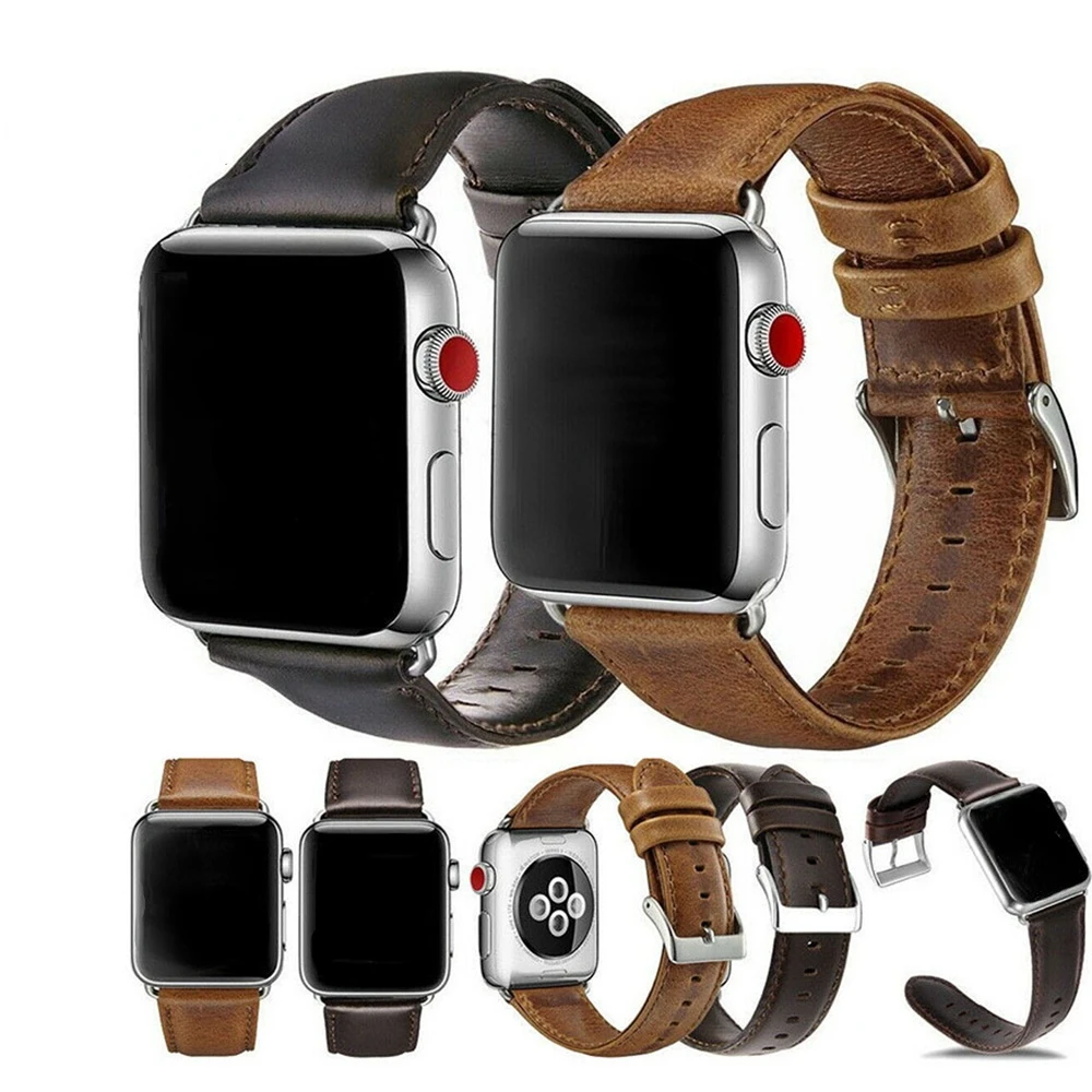 

Crazy Horse Handmade Cowhide Watchband For Apple Watch Band Series SE/6/5/4/3/2/1 42mm 38mm Leather Strap for iWatch 44mm 40mm