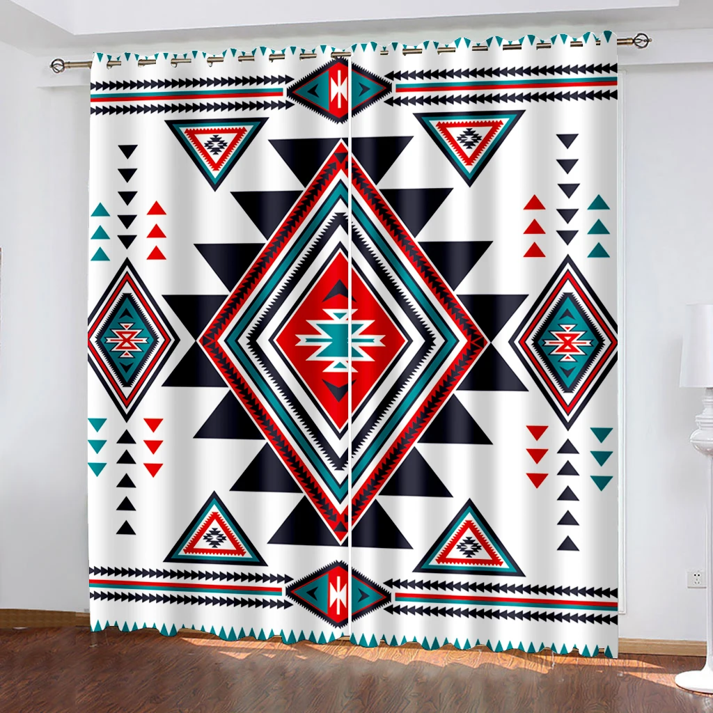 

Полузатемняющие оконные занавески с геометрическим рисунком, богемные шторы для гостиной и спальни, декоративные драпировки (2 панели), эргономичные