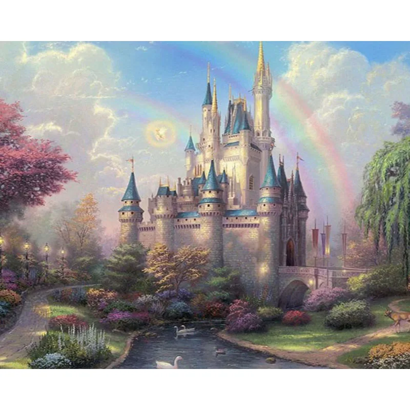 

Oil Painting By Number Landscape Castle Frame 40x50 DIY Craft Kits For Adults Coloring Drawing On Canvas HandPainted Home Decor