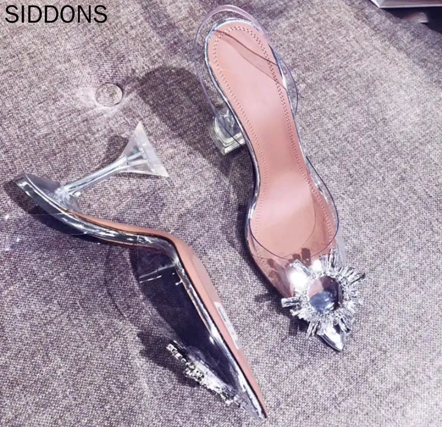 

Туфли-лодочки женские, заостренный носок, высокий каблук, кристально прозрачные, туфли-лодочки с ремешком на пятке, свадебная обувь
