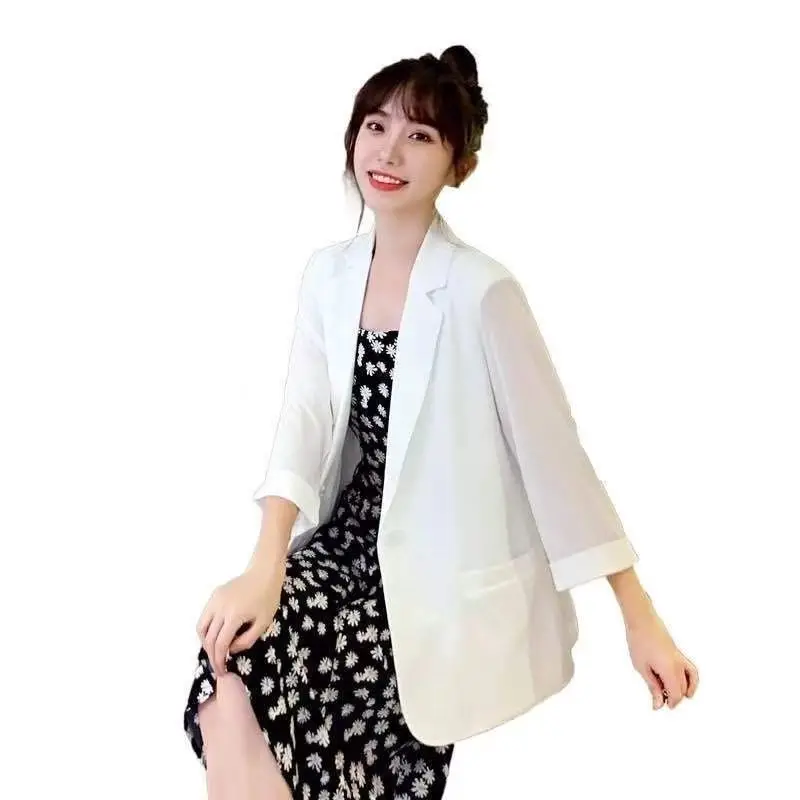 

Plus Size Women's Thin Suit 2021 Summer Korean Chic Loose Jacket Women Casual Women's Tracksuit Pockets Blazer Women KS748