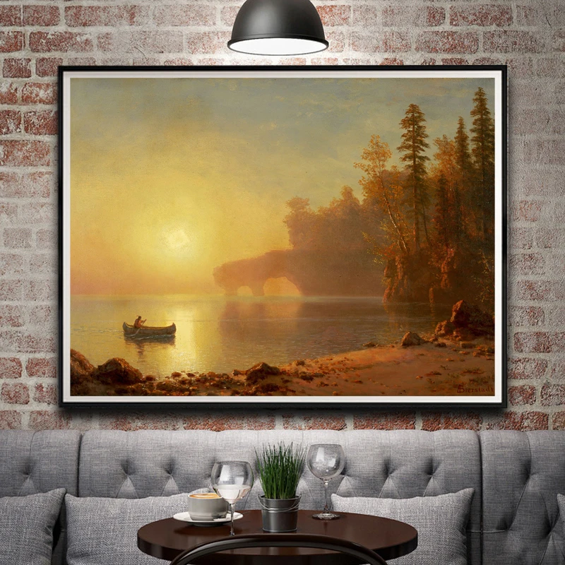 Плакаты с рисунком Альберта бирштадта каноэ пейзаж картины настенные декорации