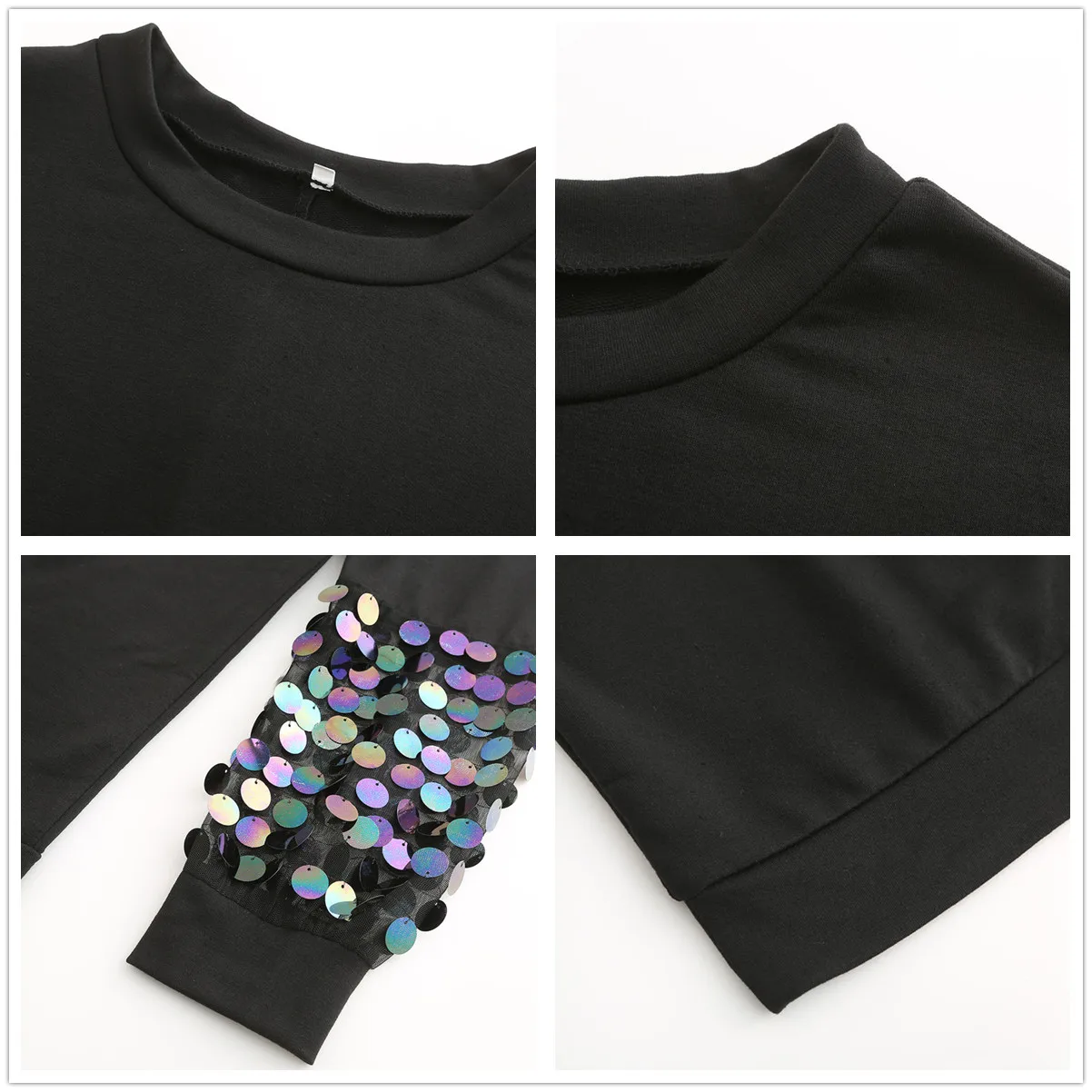 толстовка женская свитшот осень 2019 черные толстовки с блестками худи длинным