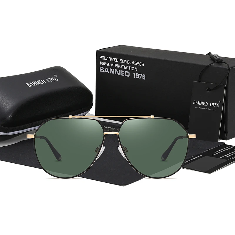 Мужские солнцезащитные очки с поляризацией зеркальные авиаторы из сплава для