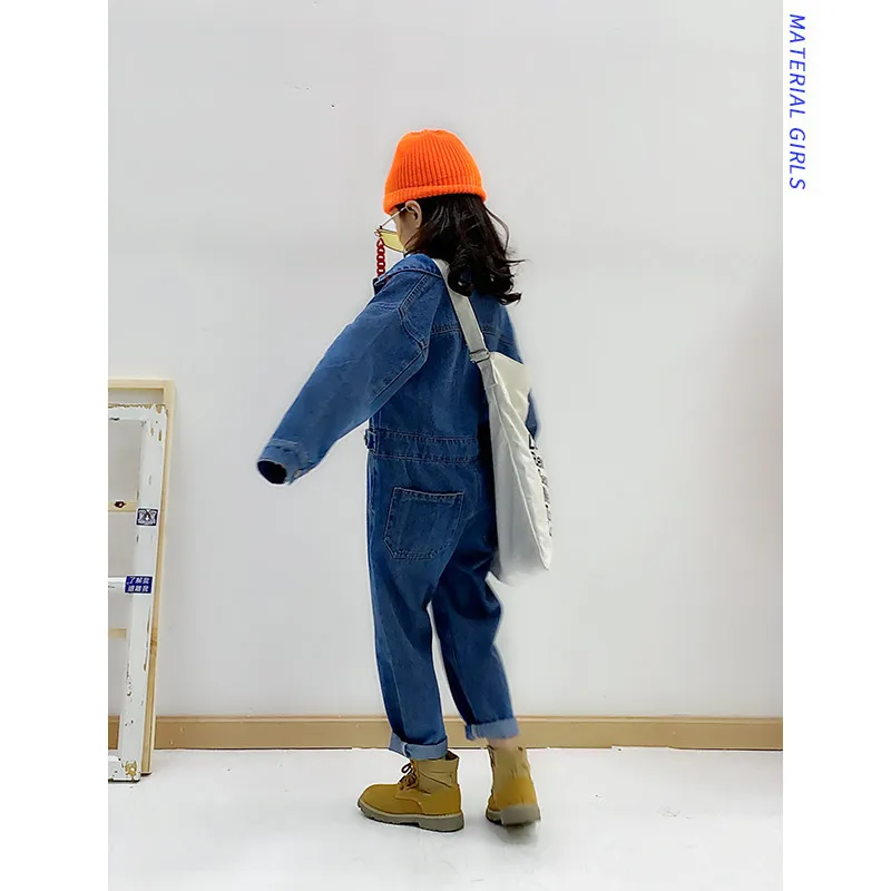 Детские джинсовые комбинезоны для девочек весна осень 2019 свободные хлопковые с