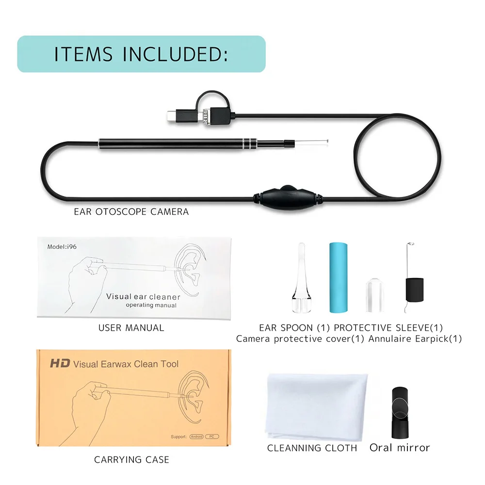 

Ear Cleaning Endoscope 3 in1 USB HD Visual Ear Spoon 5.5mm Mini Camera Android Type-c Ear pick cleaning Tool Health care