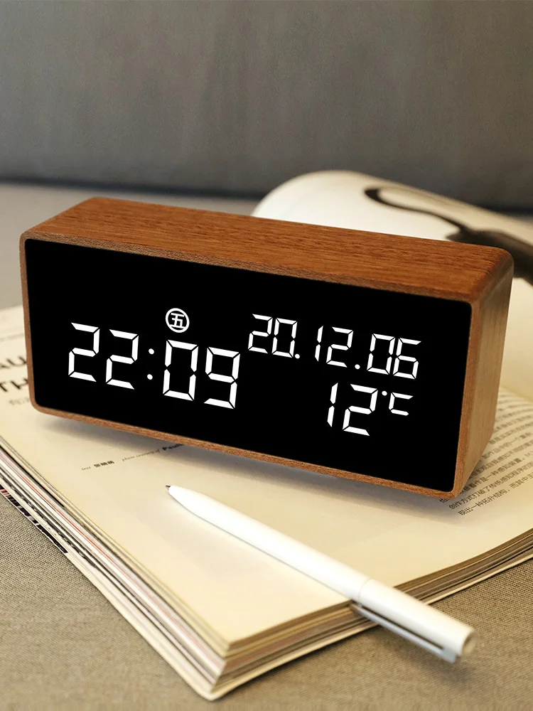

Night Alarm Clock for Bedroom Silent Wood Led Alarm Clock Electronics Digital Desk Budzik Elektroniczny Alarm Clocks Ornament