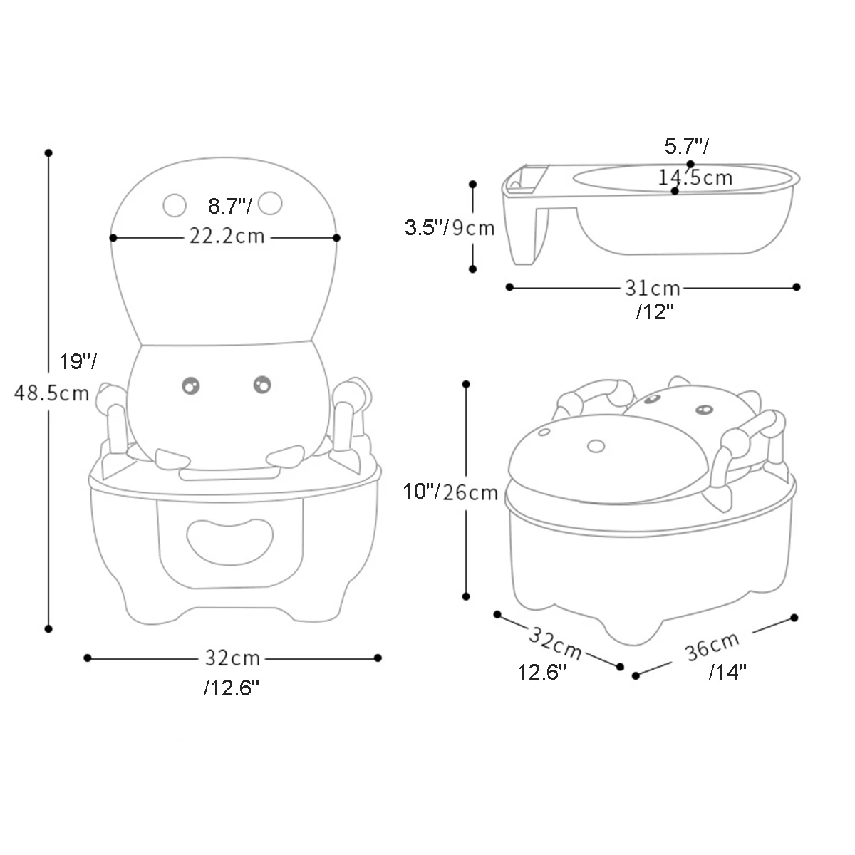 

BIOBY Cute Hippo Baby Children Toilet Baby Infant Potty Separate Child Toilet Urinal Small Toilet Design Detachable Washable