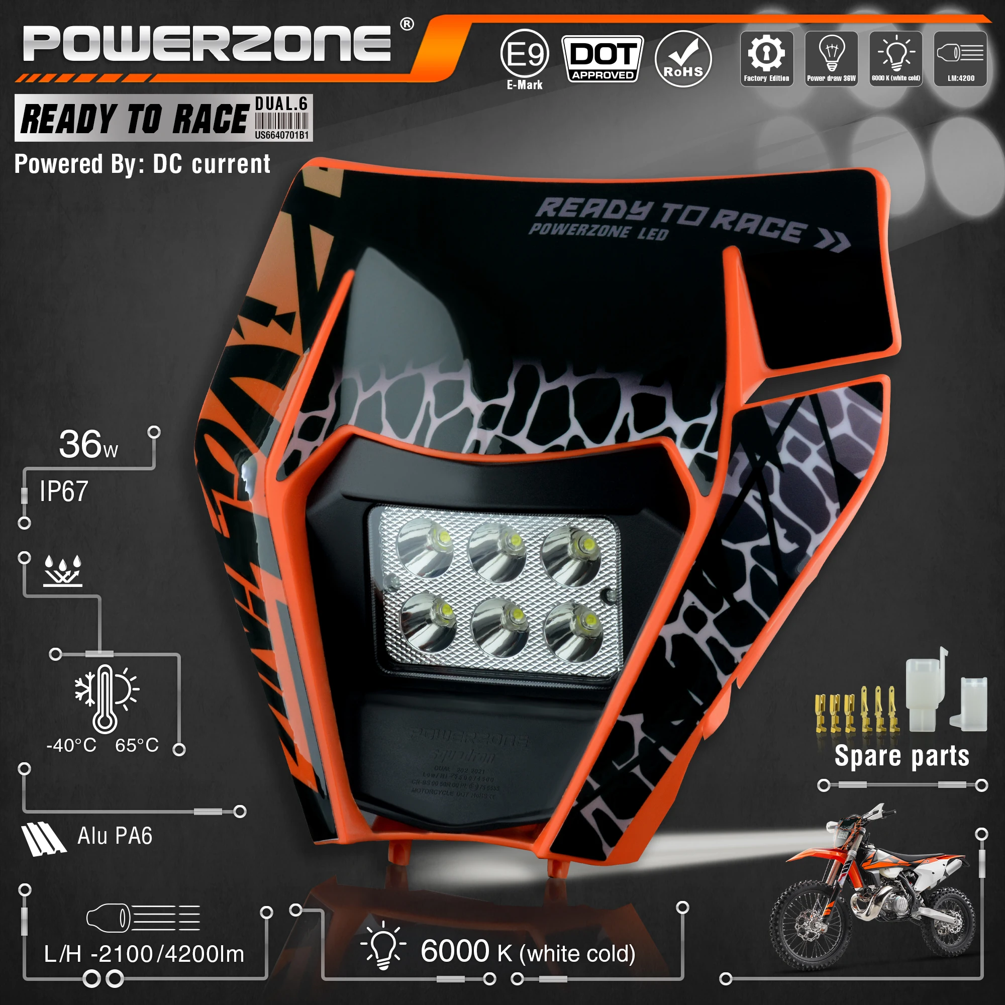 Светодиодный головной фонарь для мотоцикла PowerZone светильник обтекатель Supermoto KTM