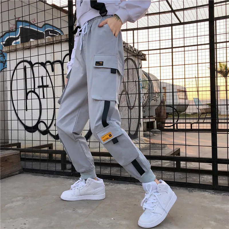 

Spring Summer Women Loose BF Cargo Pants Streetwear Cargo Pants Women Casual Joggers Black High Waist Loose Female Trousers