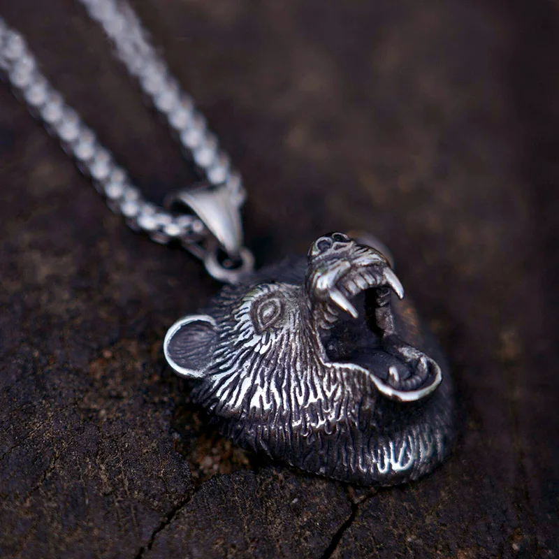 

Slavic Bear Totem Amulet Necklace Pendant Vintage Stainless Steel Animal Necklace For Men Women Norse Viking Talisman Jewelry