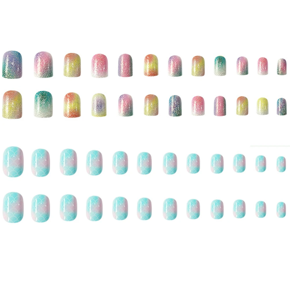 Цветные накладные ногти для малышей красивые самоклеящиеся искусственные