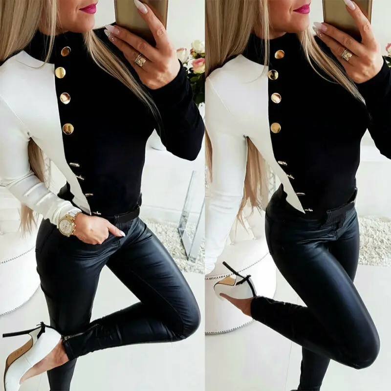 Женская блузка сезона осень-зима 2020 топы с высоким воротником и пуговицами