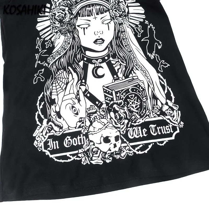 

KOSAHIKI New Summer Harajuku T Shirts Women Tops Gothic Printed Tshirt Women Aesthetic Clothes Graphic Tee Shirts Streetwear