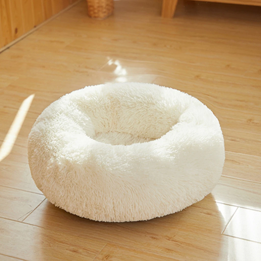 

Plush Cat Bed House Soft Long Plush Cat Bed Round Pet Dog Bed For Small Dogs Cats Nest Winter Warm Sleeping Bed Puppy Mat A01