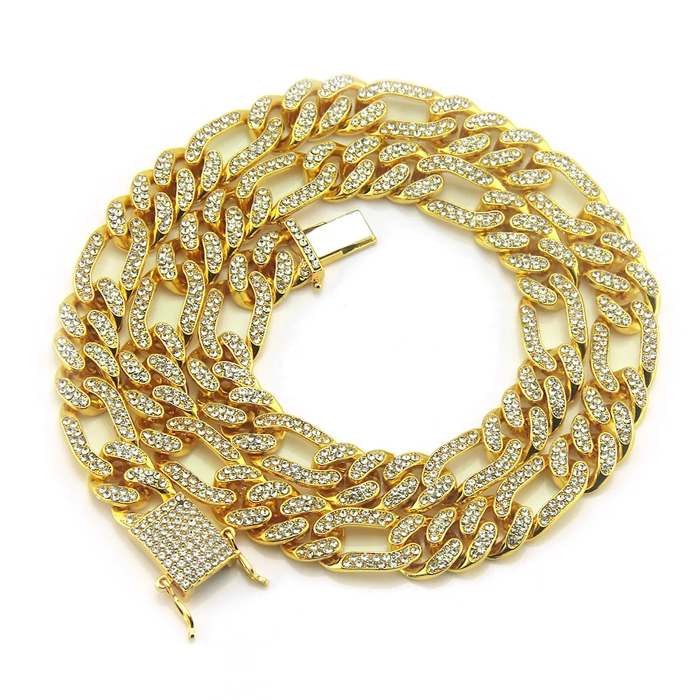 

Fast Selling Popular Three Short And One Long Diamond Inlaid Cuban Gold Chain European American Hip Hop Trendy Men's Dominee