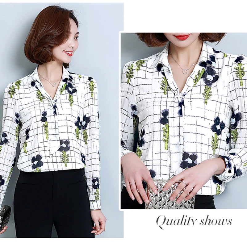 

Lucyever Chiffon Women White Shirt Fashion Autumn Print Long Sleeve Ladies Blouse Korean Floral Causal Blusas Mujer De Moda 2021