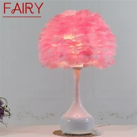 fairy creative table lamps contemporary red feather desk lights for home living bed room decoration
