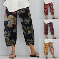 2021 zanzea vintage harem pants womens print trousers casual floral long pantalon palazzo female elastic waist turnip oversized