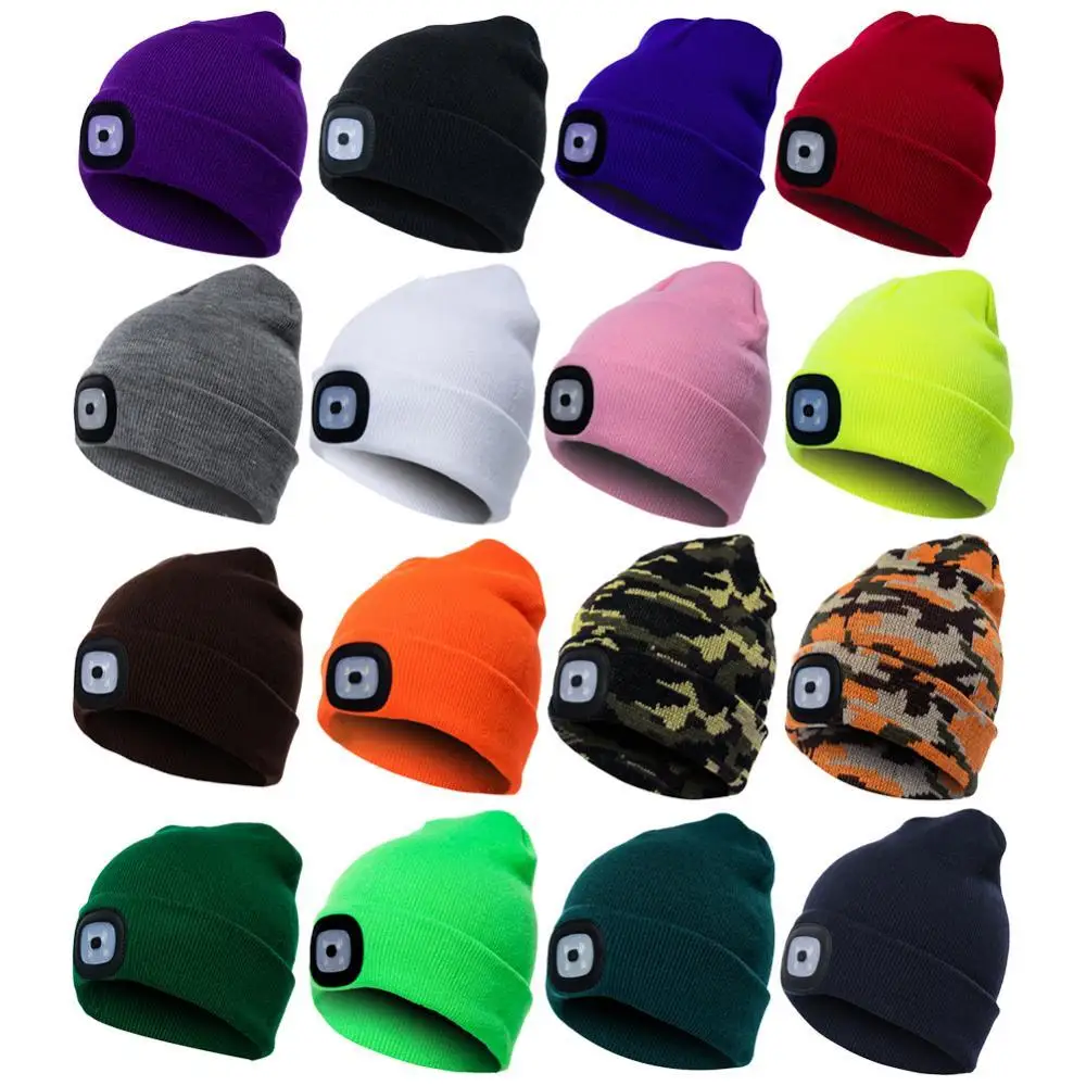 

Unisex Outdoor Cycling Hiking LED Light Knitted Hat Winter Elastic Beanie Cap hat with lighting Xmas Gift For Friend Hot Sale