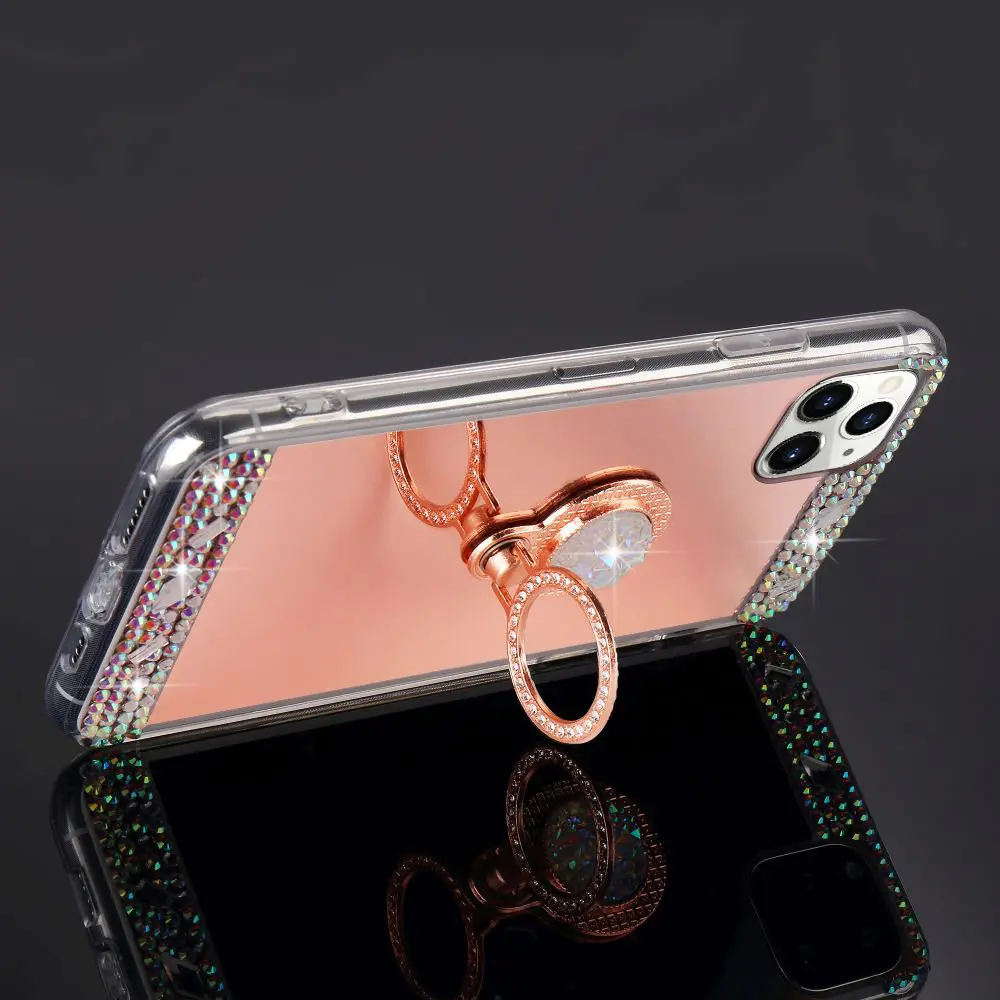 Роскошный Алмазный зеркальный чехол для IPhone 11 Pro Max X Xr Xs Блестящий блестящий с