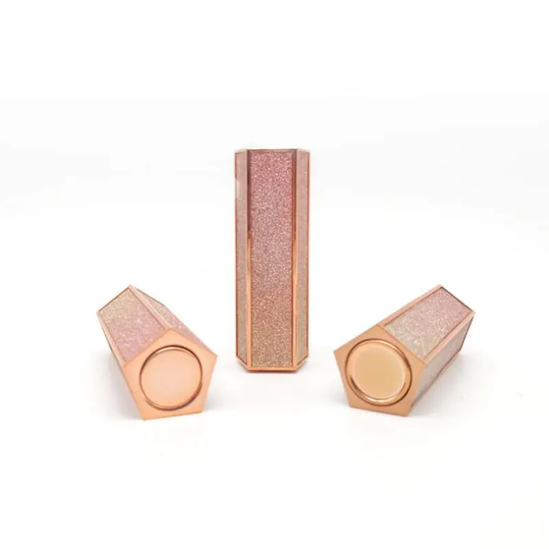 

High Grade Pentagon Lipstick Tube Gold Travel Bottle Plastic Empty Lip Gloss Tube Refillable Cosmetic Tool 50pcs/lot Craft Gift