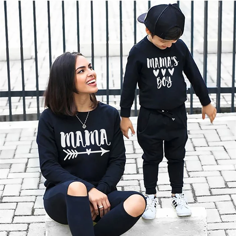 Mommy And Me Clothes Mom Son Matching Outfits Mamas Boy Girl Sweater Mother Daughter Bestie Set Family Look Women Baby Tshirt