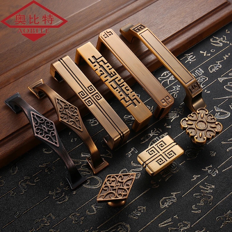 AOBT твердая латунная ручка для шкафа желтая бронза антикварные ручки в китайском