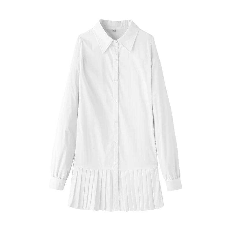 

White Shirt Dress Women Casual Long Sleeve Pleated Shirt Dress Female Turn Down Collar Mini Dresses Ladies A Line Office Vestido