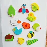 12pcsset random color cute fridge magnet wooden cartoon for baby home shape decor kids educational toys z7o3
