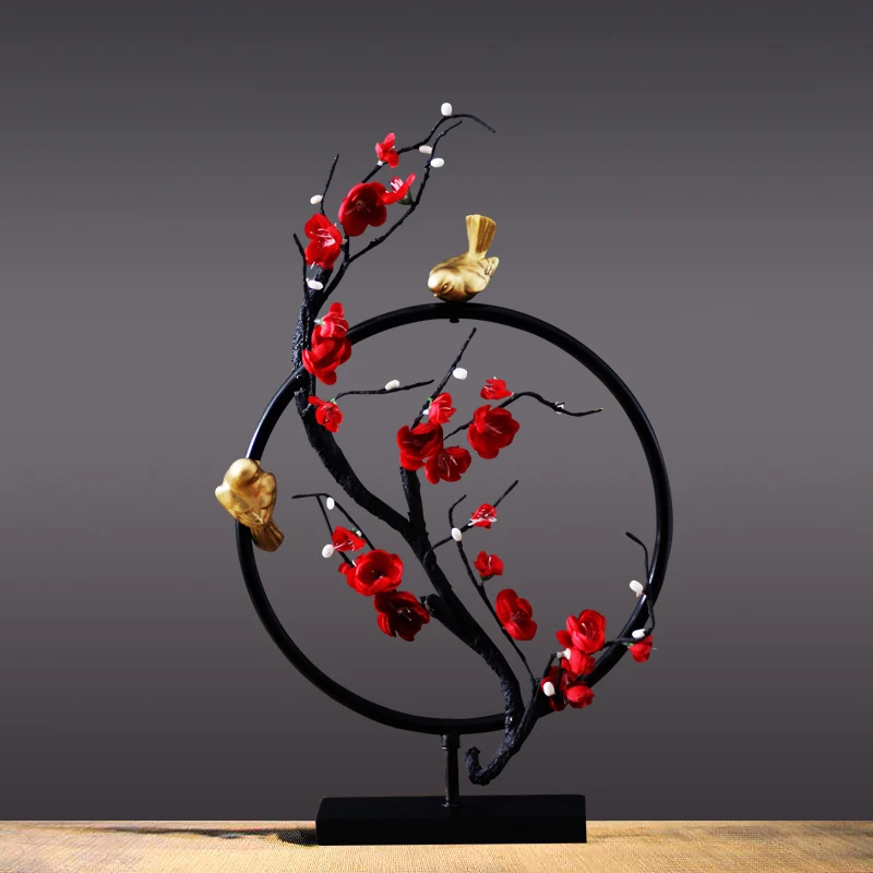 

Креативные железные фигурки с цветами и птицами круглой формы, аксессуары для домашнего стола, современное настольное украшение для гостин...